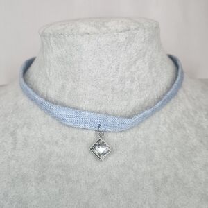 Hannah Denim / Chambray And Rhinestone Diamond Choker Necklace NWOT 12"-16"